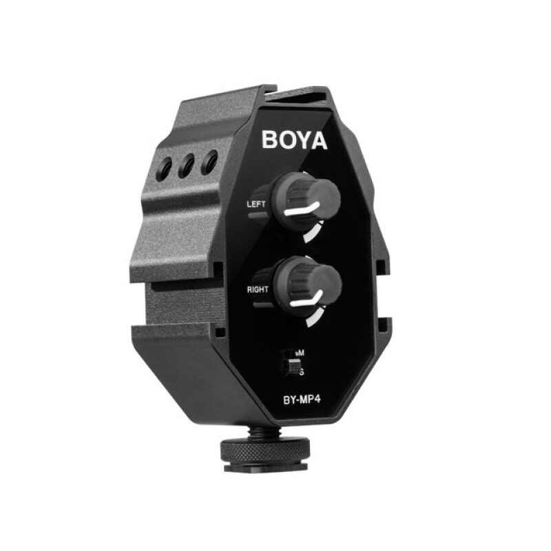 Boya BY-MP4 двухканальный аудиоадаптер для смартфонов, DSLR камер и видеокамер (Микшер)