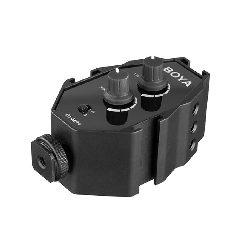 Boya BY-MP4 двухканальный аудиоадаптер для смартфонов, DSLR камер и видеокамер (Микшер)