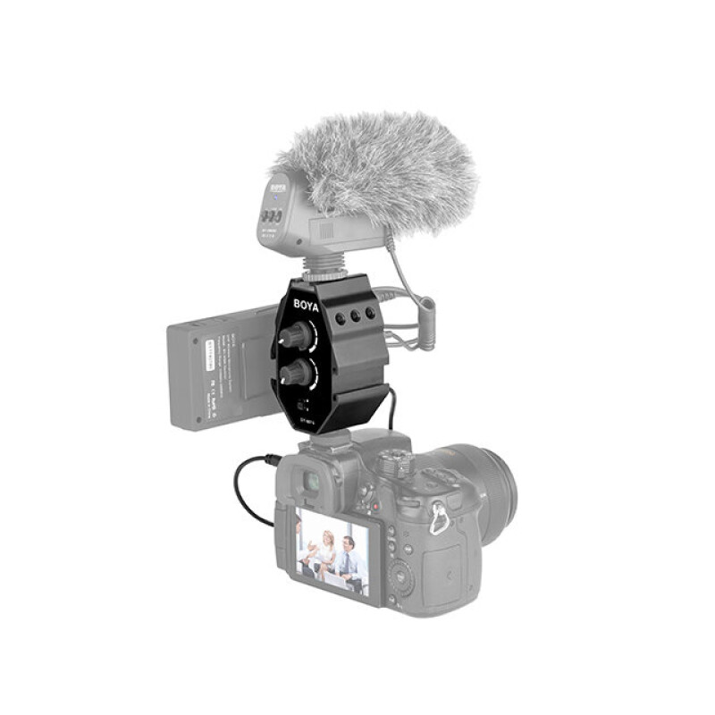 Boya BY-MP4 двухканальный аудиоадаптер для смартфонов, DSLR камер и видеокамер (Микшер)