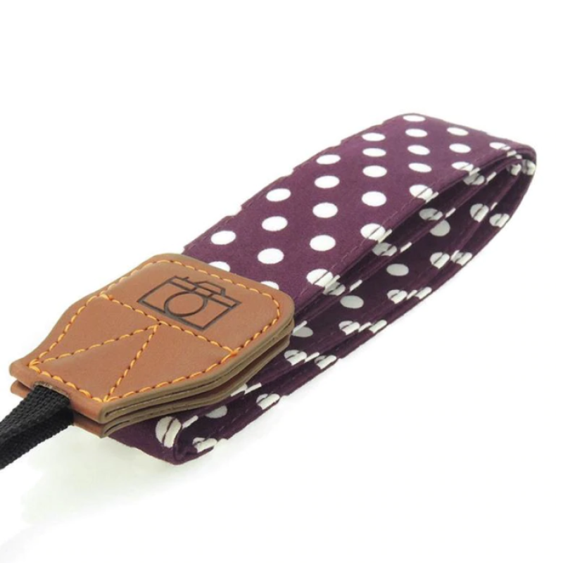 Fotokvant STR-08 ремень для фотоаппарата бордовый в белый горох