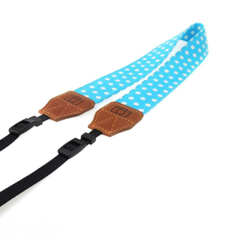 Fotokvant STR-09 ремень для фотоаппарата голубой в белый горох