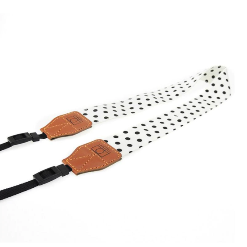 Fotokvant STR-10 ремень для фотоаппарата белый в черный горох