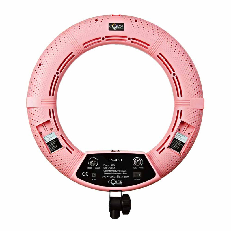 Color FS-480 KIT кольцевая светодиодная лампа цветовая температура 3200-5500К со стойкой розовая