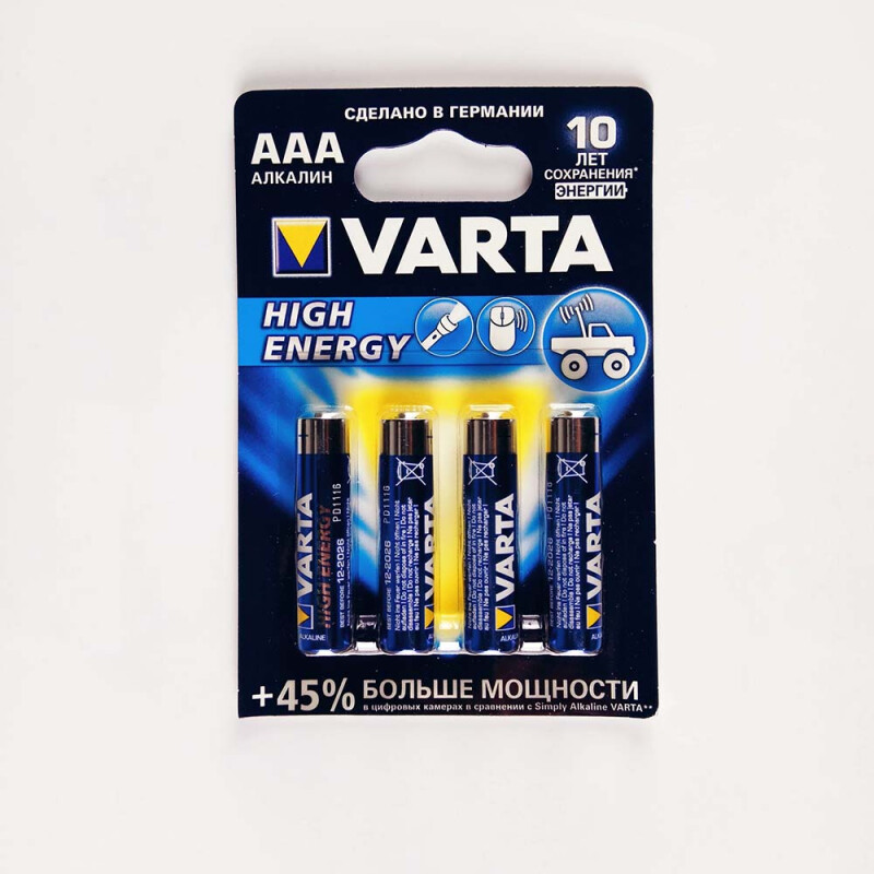 Varta High Energy LR03 алкалиновая батарейка типа AАА 4 шт. в комплекте