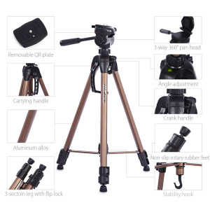 Weifeng WT-3770 штатив с несъемной видеоголовой максимальной высотой 164 см