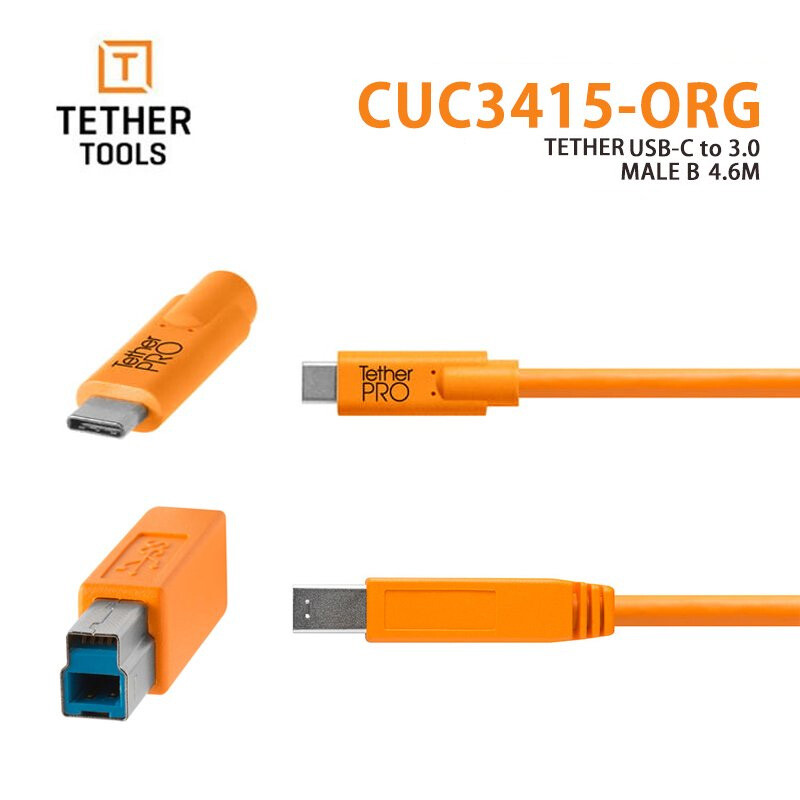 Tether Tools CUC3415-ORG TetherPro USB-C to USB 3.0 Male B 4.6m Orange кабель