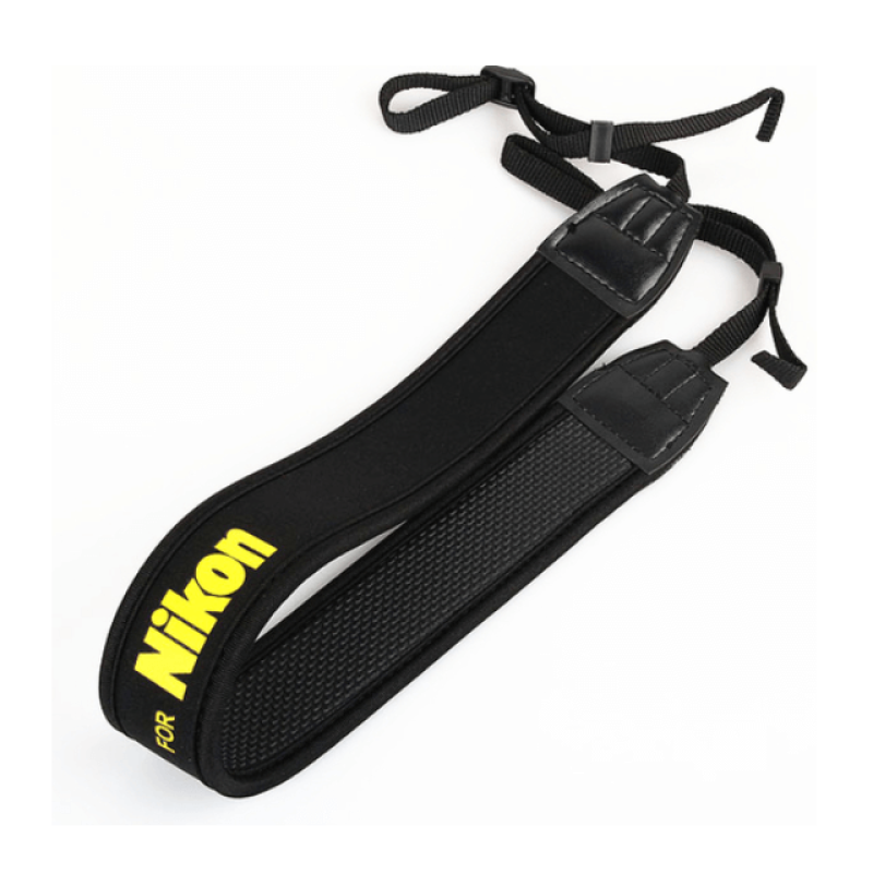 Fotokvant STR-37 черный неопреновый ремень для фотоаппарата Nikon с желтым шрифтом