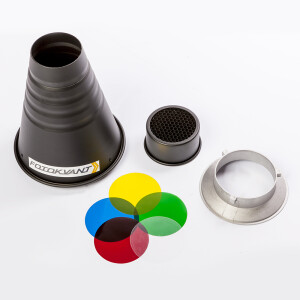 Fotokvant SNOOT-22-BW узкоугольная насадка с сотами и цветными фильтрами и адаптером Bowens