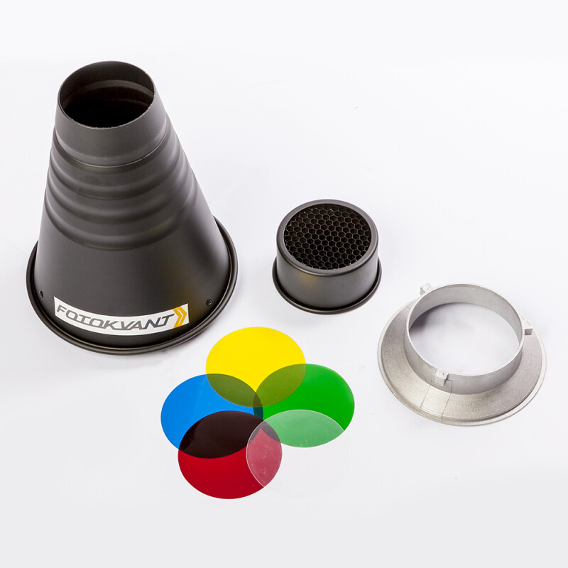 Fotokvant SNOOT-22-BW узкоугольная насадка с сотами и цветными фильтрами и адаптером Bowens