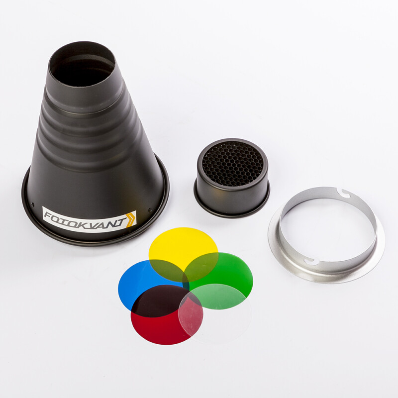 Fotokvant SNOOT-22-EL узкоугольная насадка с сотами и цветными фильтрами и адаптером Elinchrom