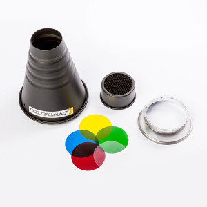 Fotokvant SNOOT-22-MB узкоугольная насадка с сотами и цветными фильтрами и адаптером Multiblitz