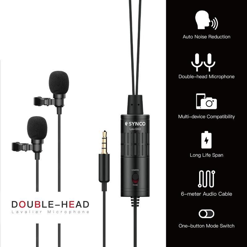 Synco Lav-S6D двойной петличный микрофон для DSLR или смартфонов