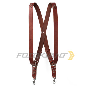 Fotokvant STL-06 ремень кожаный для двух камер цвет коньяк