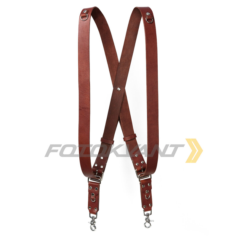 Fotokvant STL-06 ремень кожаный для двух камер цвет коньяк