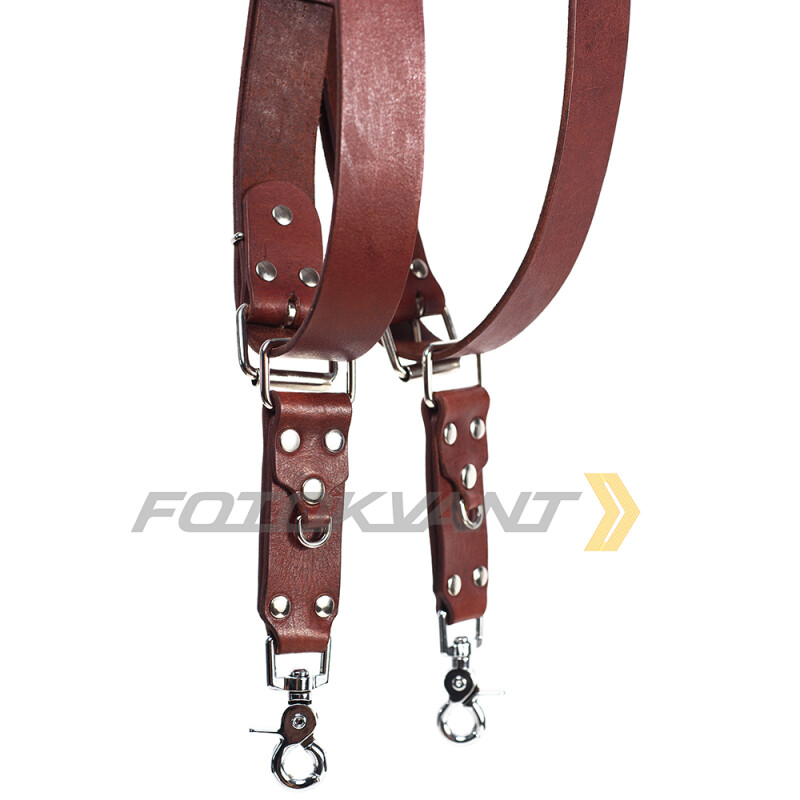 Fotokvant STL-06 ремень кожаный для двух камер цвет коньяк