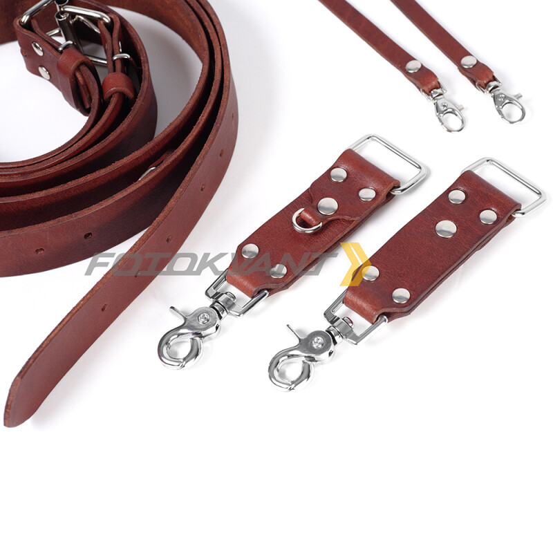 Fotokvant STL-06 ремень кожаный для двух камер цвет коньяк