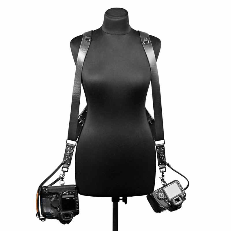 Fotokvant STL-02 ремень кожаный для двух камер черный