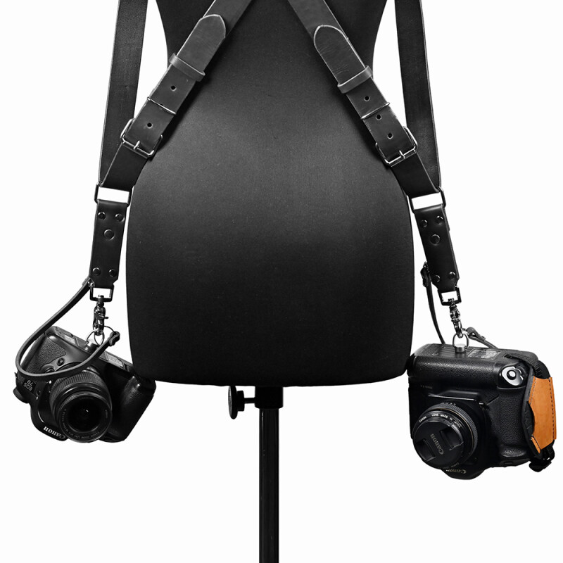 Fotokvant STL-02 ремень кожаный для двух камер черный