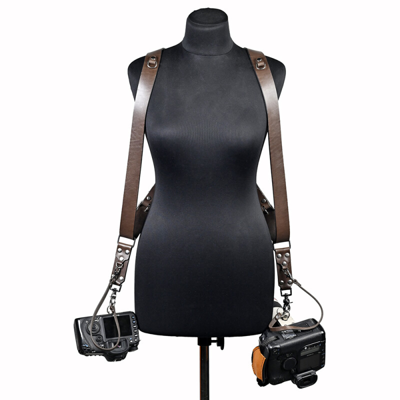 Fotokvant STL-05 ремень кожаный для двух камер цвет шоколад