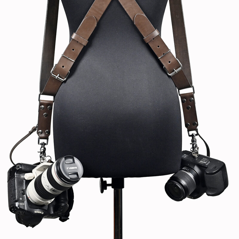 Fotokvant STL-05 ремень кожаный для двух камер цвет шоколад