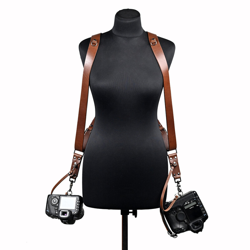 Fotokvant STL-06 ремень кожаный для двух камер цвет коньяк