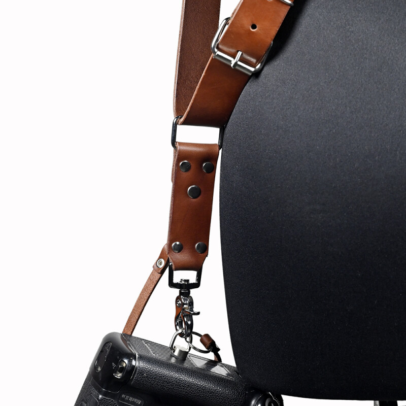 Fotokvant STL-06 ремень кожаный для двух камер цвет коньяк