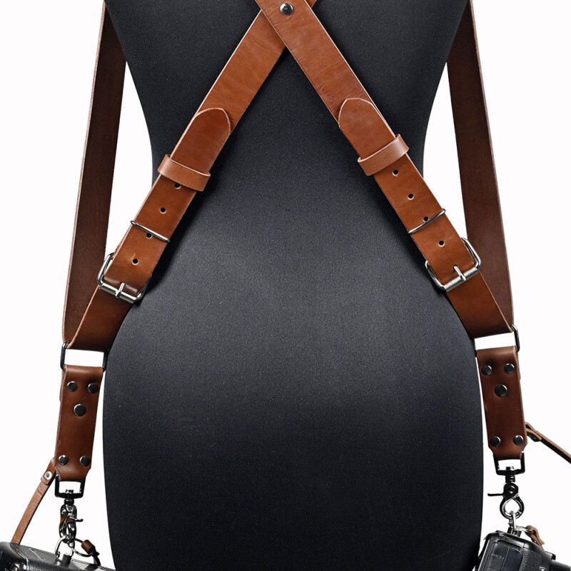 Fotokvant STL-06 ремень кожаный для двух камер цвет коньяк