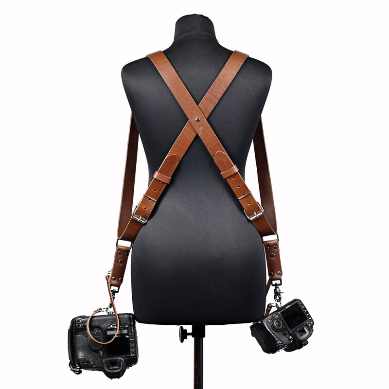 Fotokvant STL-06 ремень кожаный для двух камер цвет коньяк