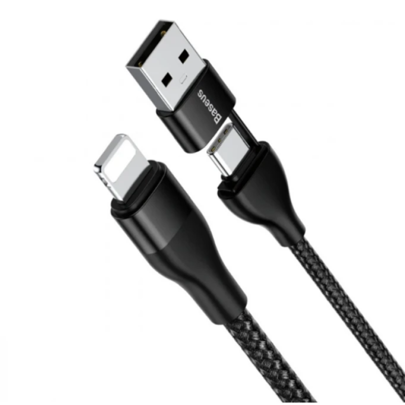 Baseus CATLYW-G01 кабель черный с USB-A на Type-C и переходником на lightning 18W MAX 1 м