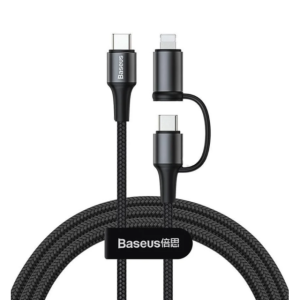 Baseus CATLYW-H01 кабель черный с Type-C на Type-C 60W (20V/3A) на lightning 18W(9V/2A) 1 м