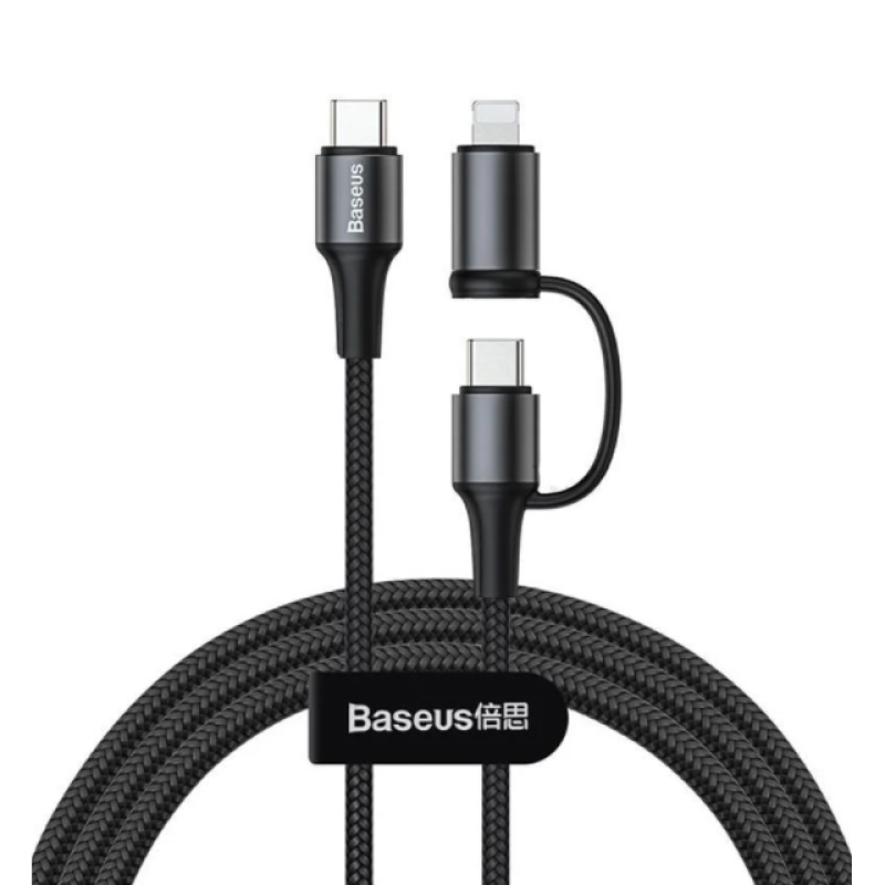 Baseus CATLYW-H01 кабель черный с Type-C на Type-C 60W (20V/3A) на lightning 18W(9V/2A) 1 м