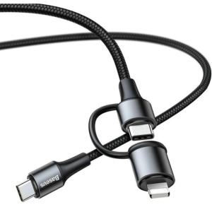 Baseus CATLYW-H01 кабель черный с Type-C на Type-C 60W (20V/3A) на lightning 18W(9V/2A) 1 м