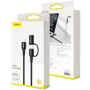 Baseus CATLYW-H01 кабель черный с Type-C на Type-C 60W (20V/3A) на lightning 18W(9V/2A) 1 м