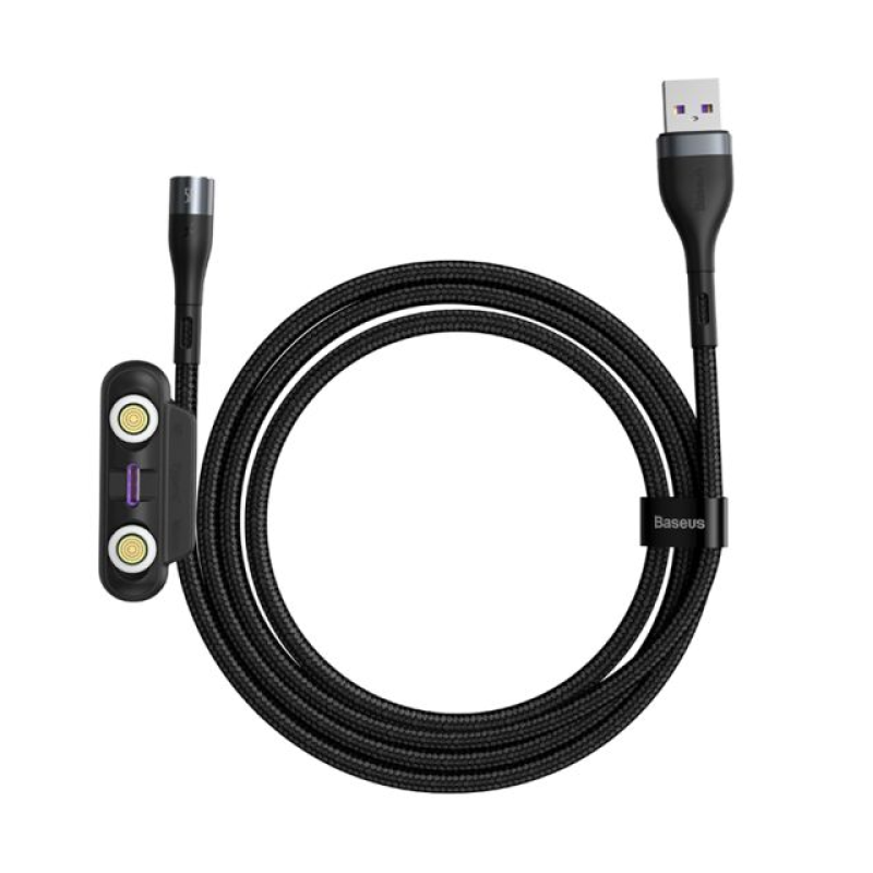 Baseus CA1T3-AG1 кабель магнитный черно-серый с USB на M+L+C 3A 1 м