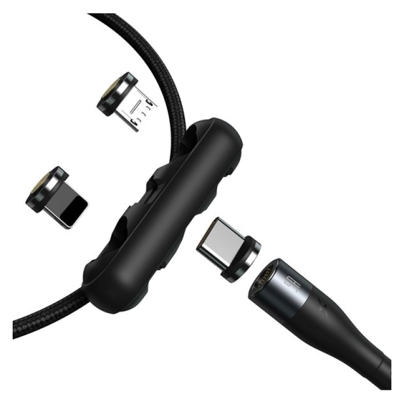 Baseus CA1T3-AG1 кабель магнитный черно-серый с USB на M+L+C 3A 1 м