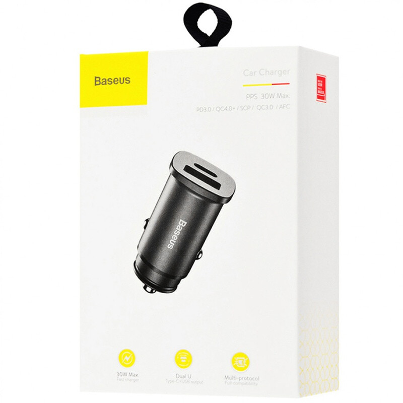 Baseus CCALL-AS01 Square metal A+C PPS автомобильное зарядное устройство 30W цвет черный