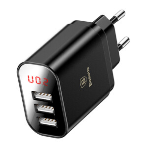 Baseus CCALL-BH01 Display 3USB тройное сетевое зарядное устройство цвет черный