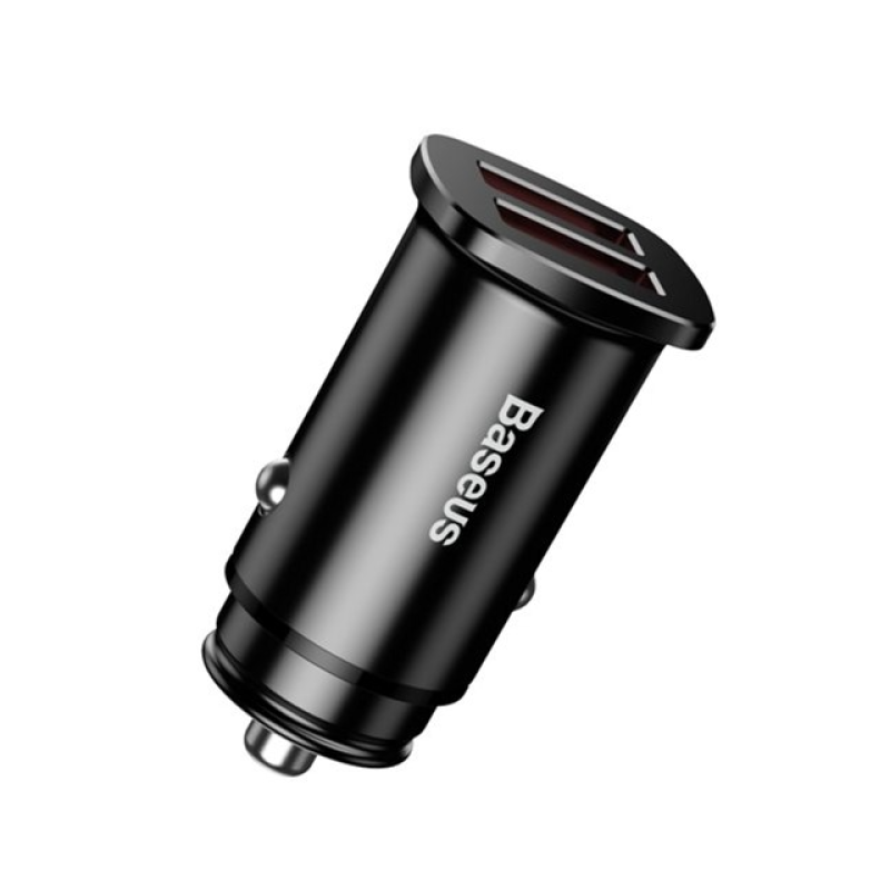 Baseus CCALL-DS01 Square metal A+A 30W Dual QC3.0 автомобильное зарядное устройство цвет черный