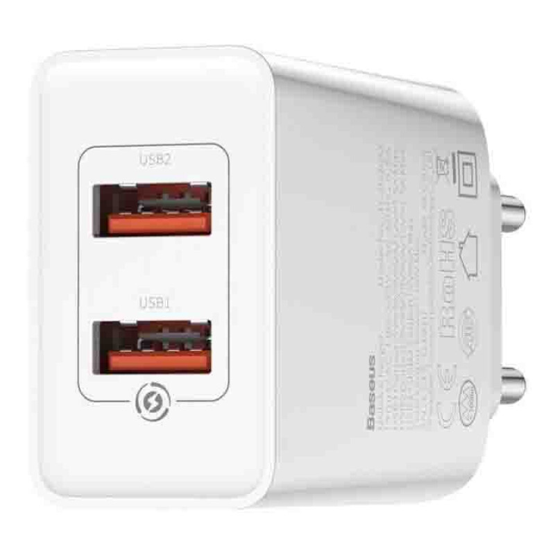Baseus CCFS-V02 Speed Mini QC Dual U сетевое зарядное устройство 18W цвет белый
