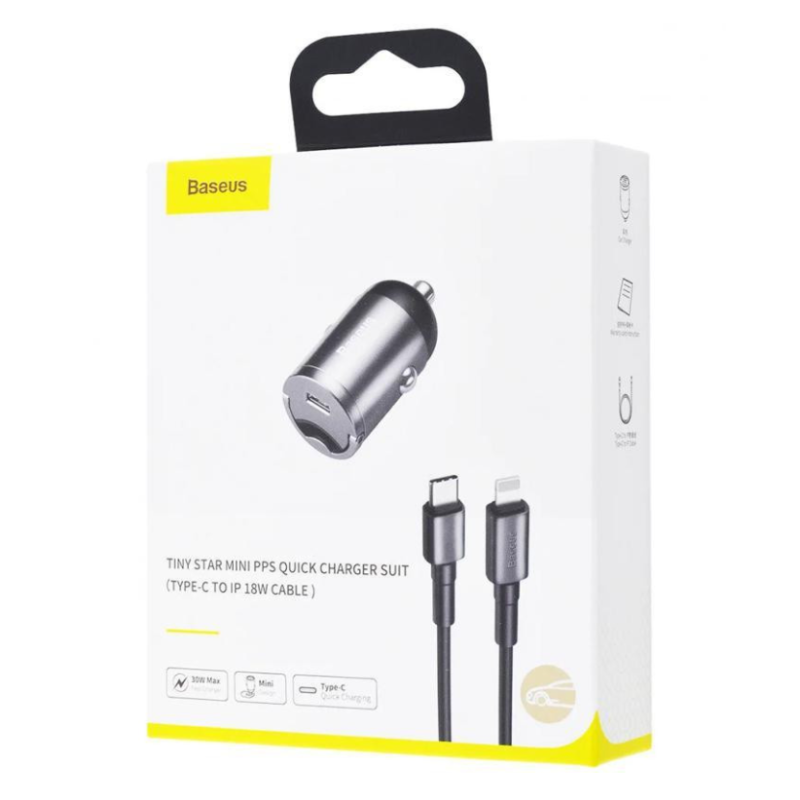 Baseus TZVCHX-0G Tiny Star Mini PPS с Type-C на IP 18W автомобильное зарядное устройство цвет серый