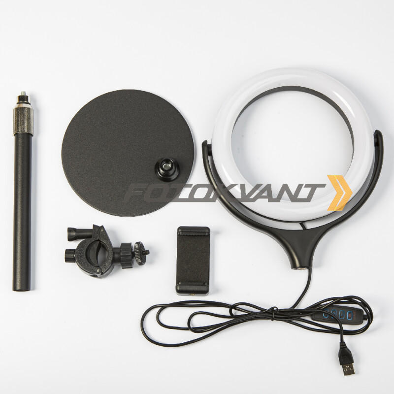 Fotokvant LEDF-537A1 Black KIT кольцевой осветитель USB с подставкой черный