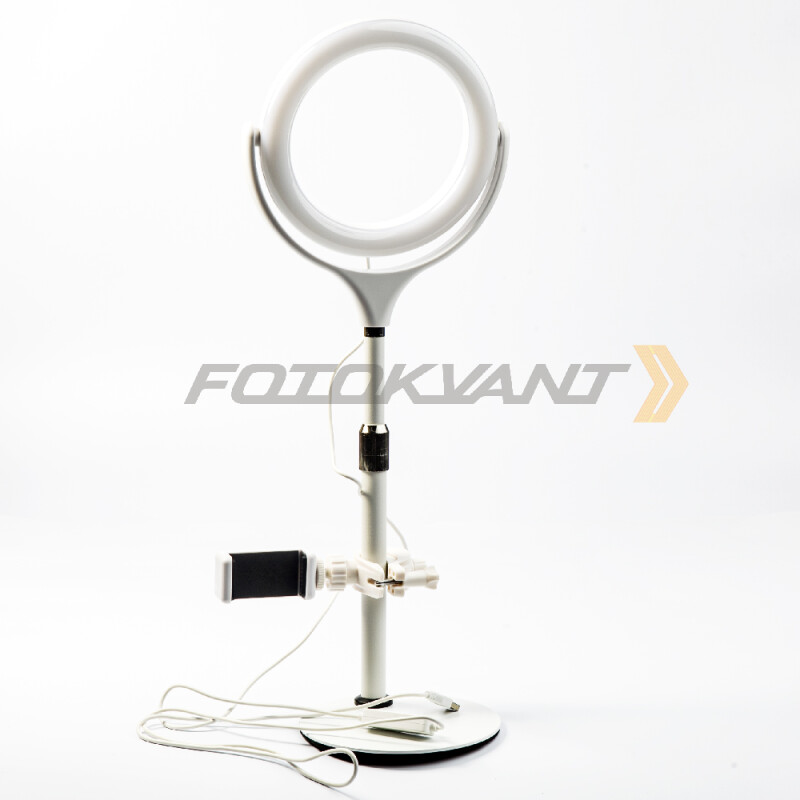 Fotokvant LEDF-537A1 White KIT кольцевой осветитель USB с подставкой белый
