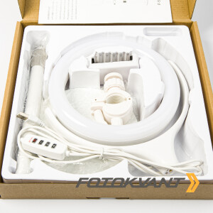 Fotokvant LEDF-537A1 White KIT кольцевой осветитель USB с подставкой белый