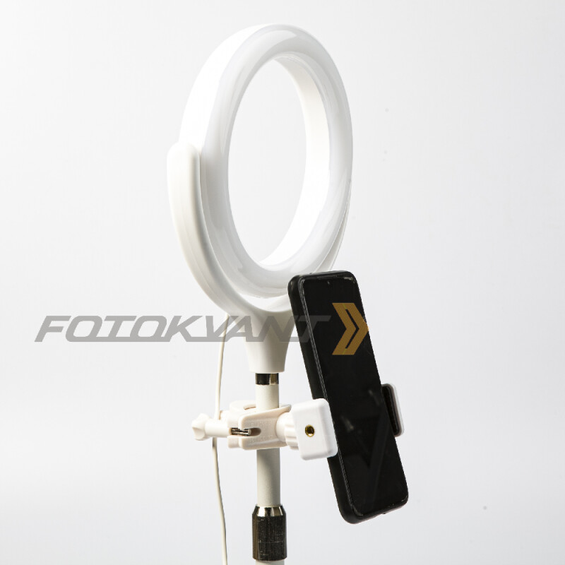 Fotokvant LEDF-537A1 White KIT кольцевой осветитель USB с подставкой белый