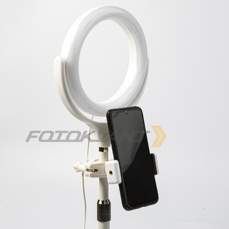 Fotokvant LEDF-537A1 White KIT кольцевой осветитель USB с подставкой белый