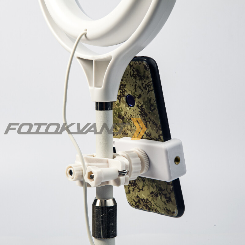 Fotokvant LEDF-537A1 White KIT кольцевой осветитель USB с подставкой белый