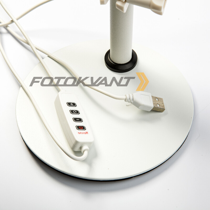 Fotokvant LEDF-537A1 White KIT кольцевой осветитель USB с подставкой белый