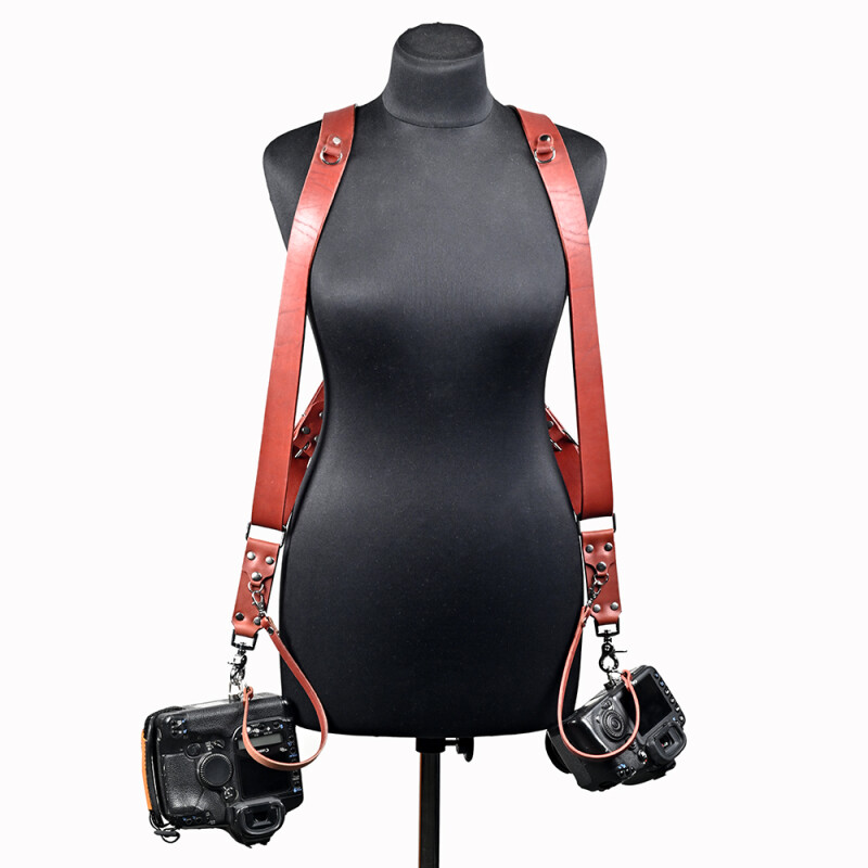 Fotokvant STL-07 ремень кожаный для двух камер цвет красный