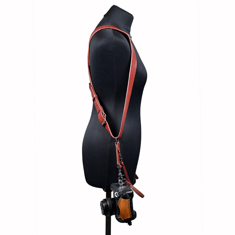 Fotokvant STL-07 ремень кожаный для двух камер цвет красный