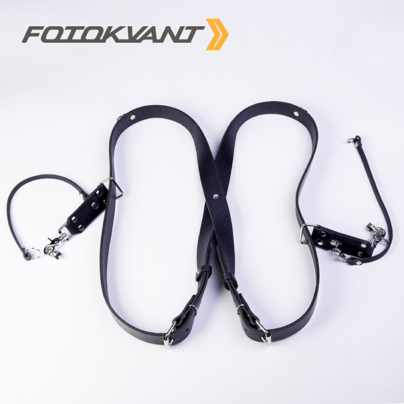 Fotokvant STL-12 ремень кожаный для двух камер синий